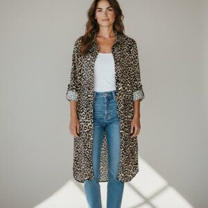 Melissa Paige Collared Button Down Leopard Print Shirt-XL-3/4 Button/Long Sleeve